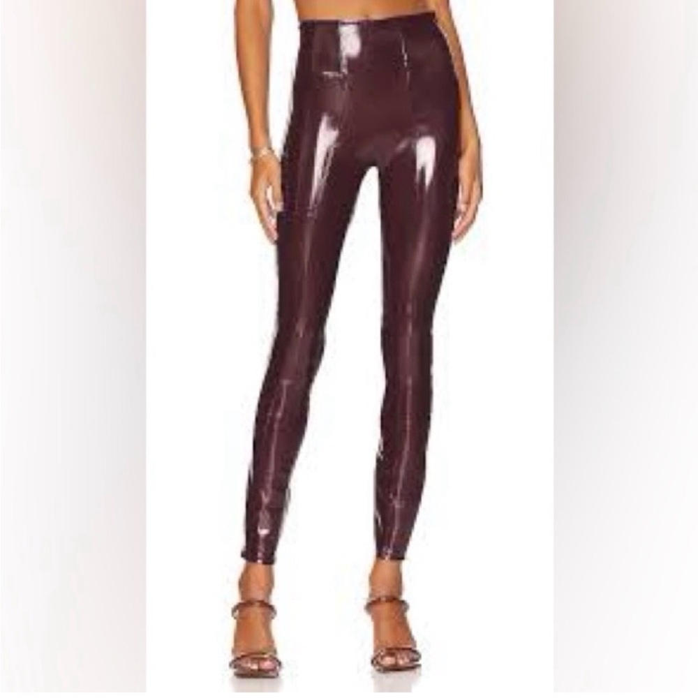 SPANX Faux Patent Leather Burgundy Leggings - size TALL/LONG